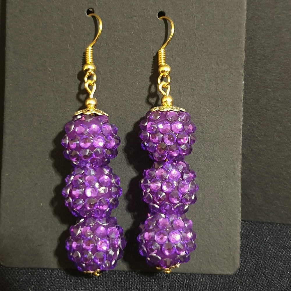 Handmade gold  purple bead earrings